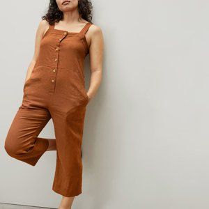 Everlane linen button-front jumpsuit in honey/burnt orange